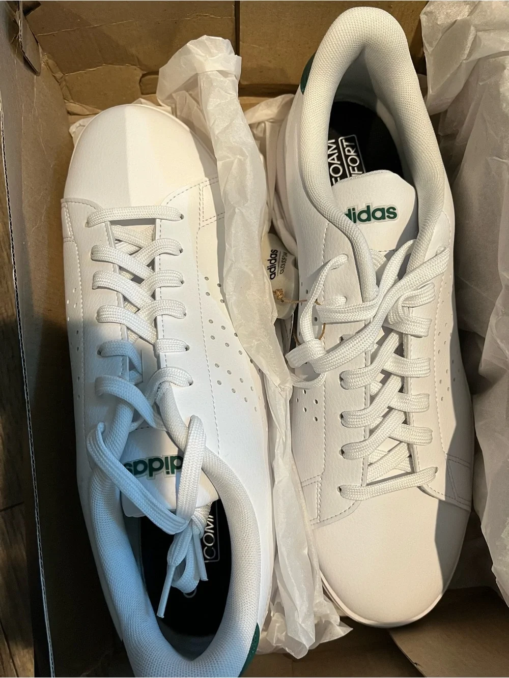 adidas White Sneakers with Green Heel Accent